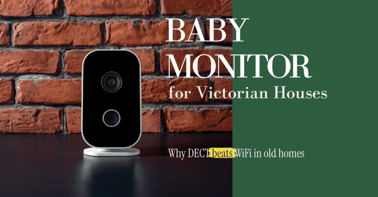 Baby monitor for Victorian house — DECT audio monitor against red brick wall
