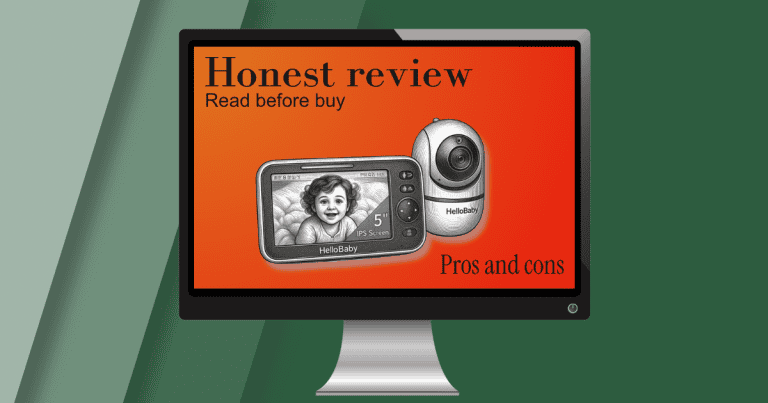 HelloBaby HB6550 baby monitor review — illustration of the 5-inch parent unit and pan-tilt camera