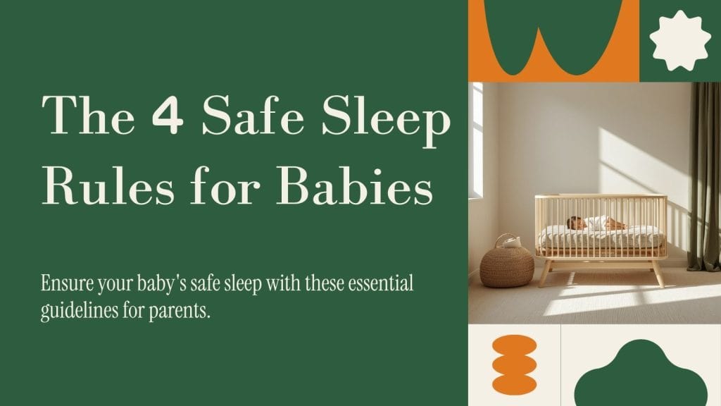 Baby sleeping on their back in a cot, illustrating the NHS and Lullaby Trust safe sleep rules.