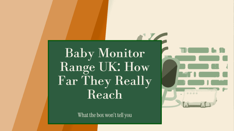 Baby monitor signal weakening as it passes through a brick wall, illustrating baby monitor range in UK homes