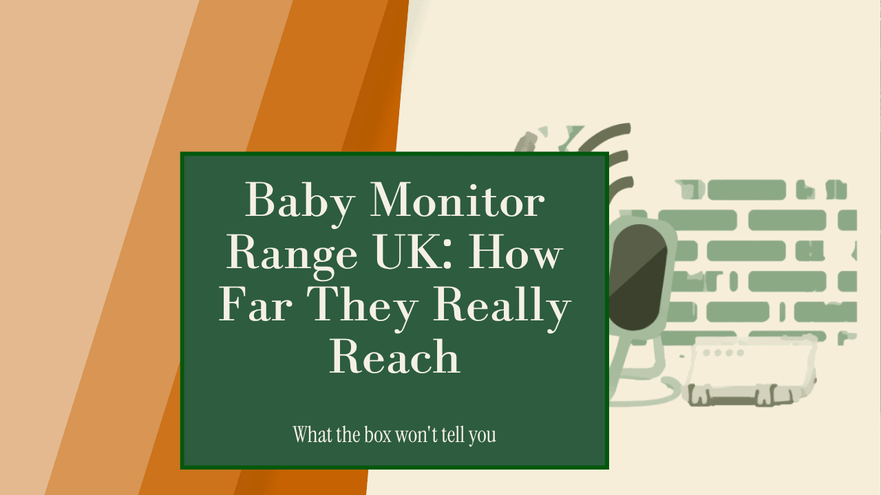 Baby monitor signal weakening as it passes through a brick wall, illustrating baby monitor range in UK homes